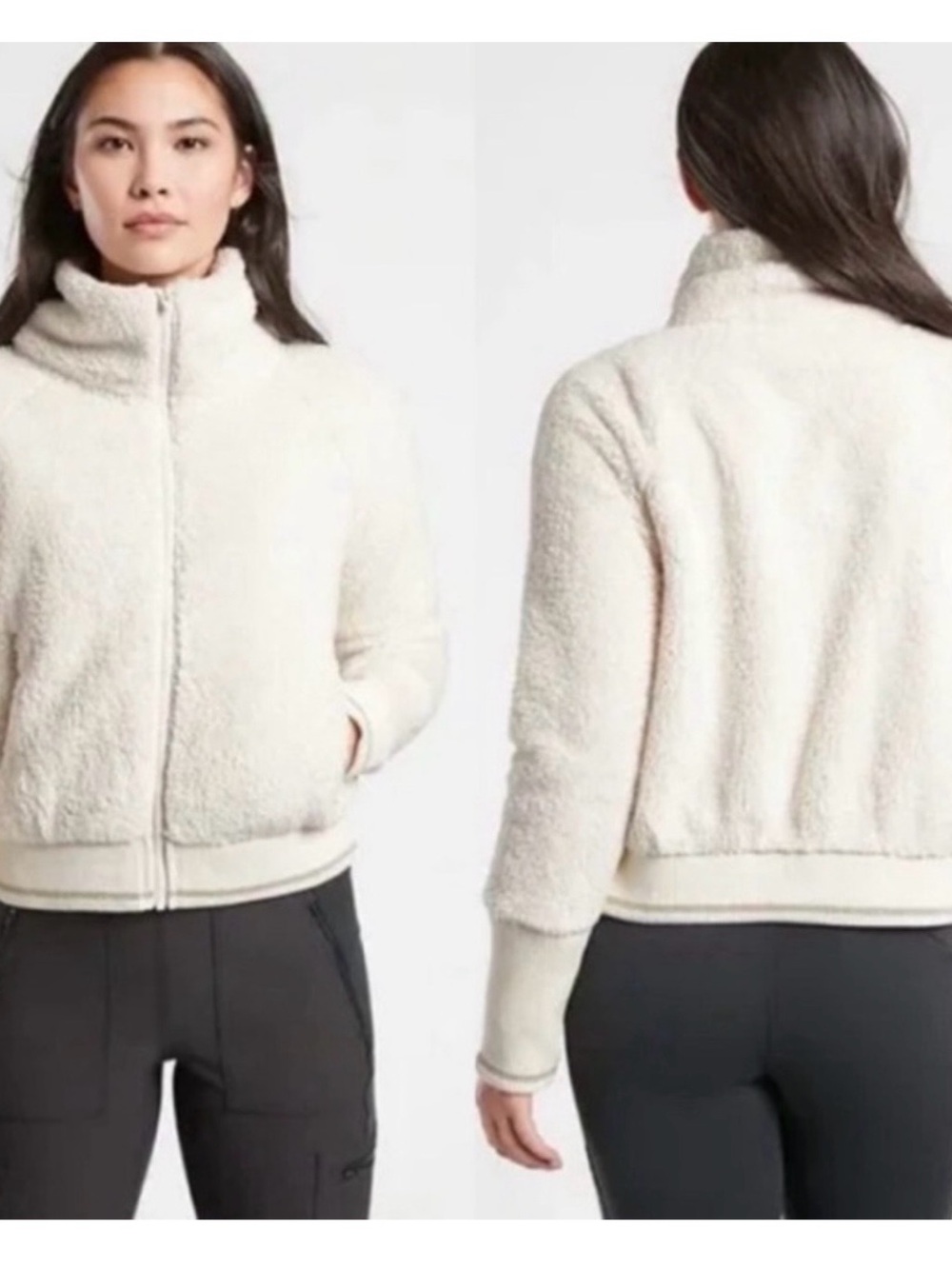 Athleta Cream Fuzzy‎ Sherpa Zip Jacket